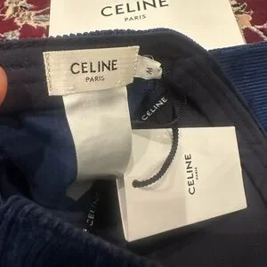 Celine | Accessories | Celine Blue Corduroy Cap With Gold  display picture 1